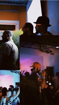 a collage of pictures of people at a party